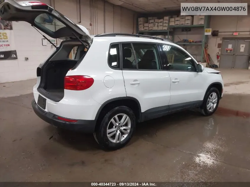 2016 Volkswagen Tiguan S VIN: WVGBV7AX4GW004876 Lot: 40344723