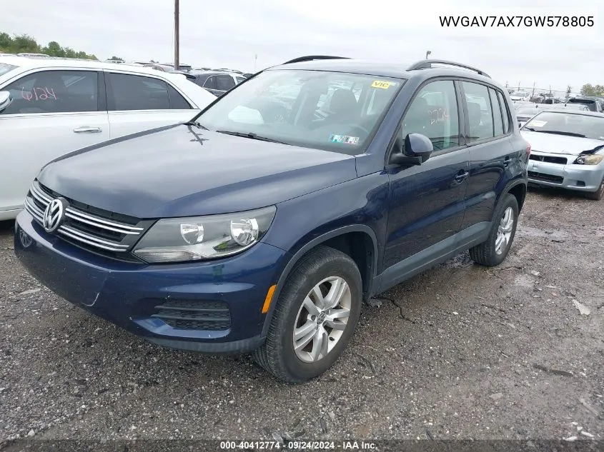 2016 Volkswagen Tiguan S VIN: WVGAV7AX7GW578805 Lot: 40412774