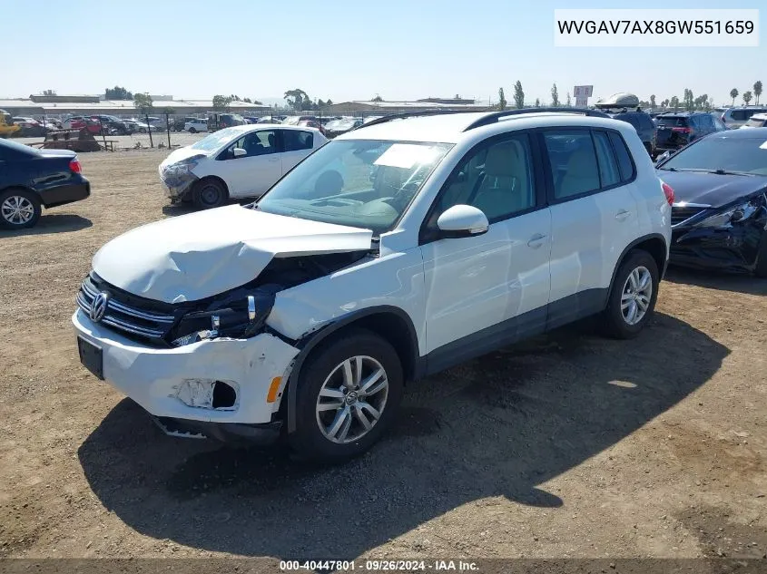 2016 Volkswagen Tiguan S VIN: WVGAV7AX8GW551659 Lot: 40447801