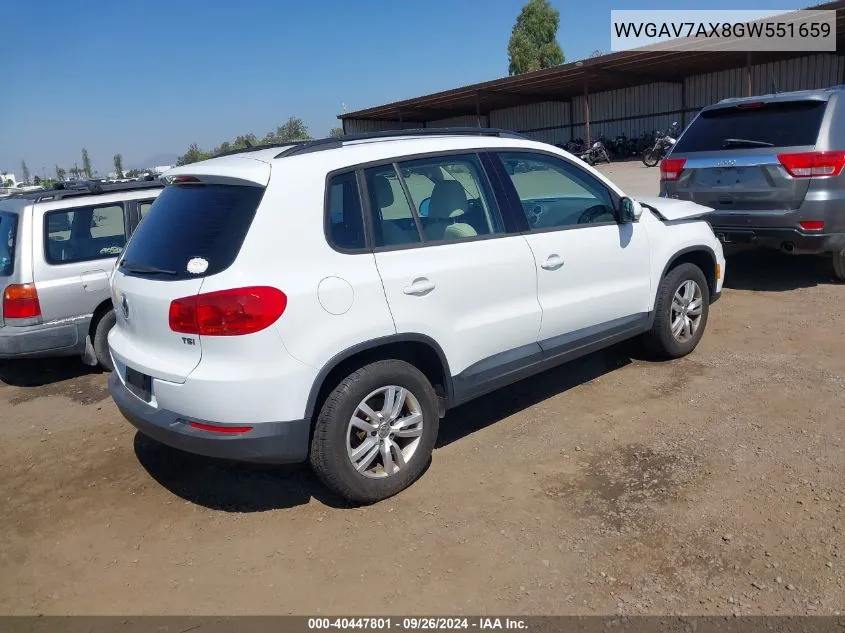 2016 Volkswagen Tiguan S VIN: WVGAV7AX8GW551659 Lot: 40447801