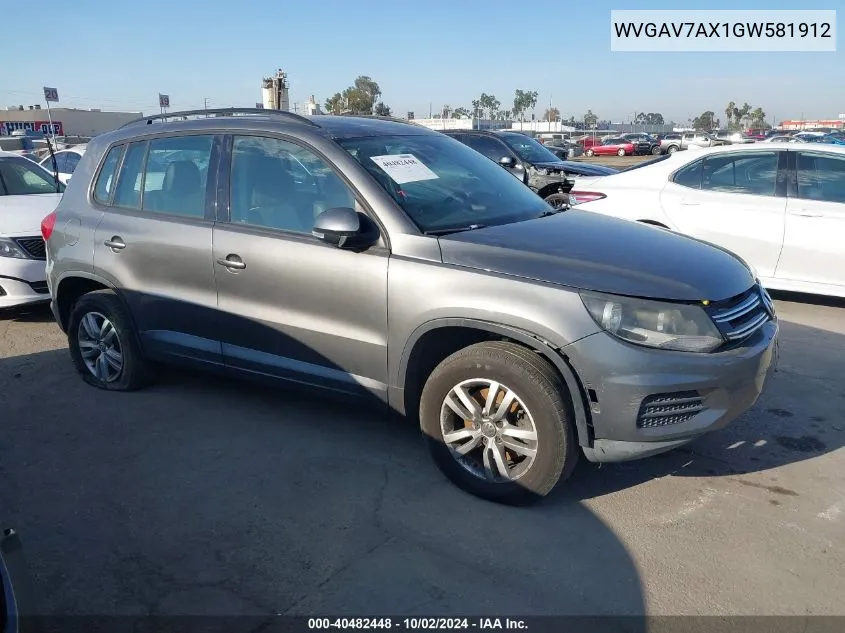 WVGAV7AX1GW581912 2016 Volkswagen Tiguan S/Se/Sel/R-Line