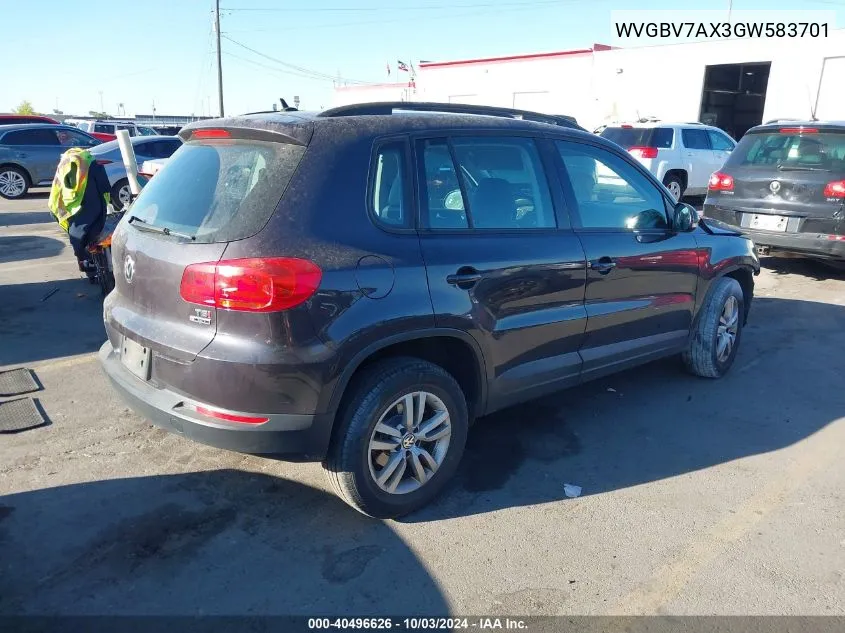 2016 Volkswagen Tiguan S VIN: WVGBV7AX3GW583701 Lot: 40496626