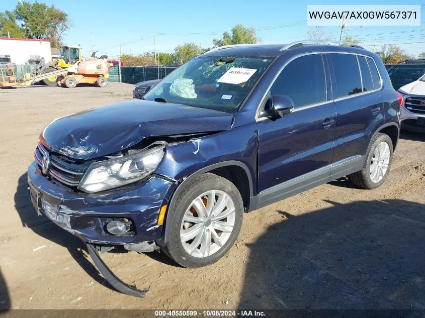 2016 Volkswagen Tiguan S/Se/Sel/R-Line VIN: WVGAV7AX0GW567371 Lot: 40550599