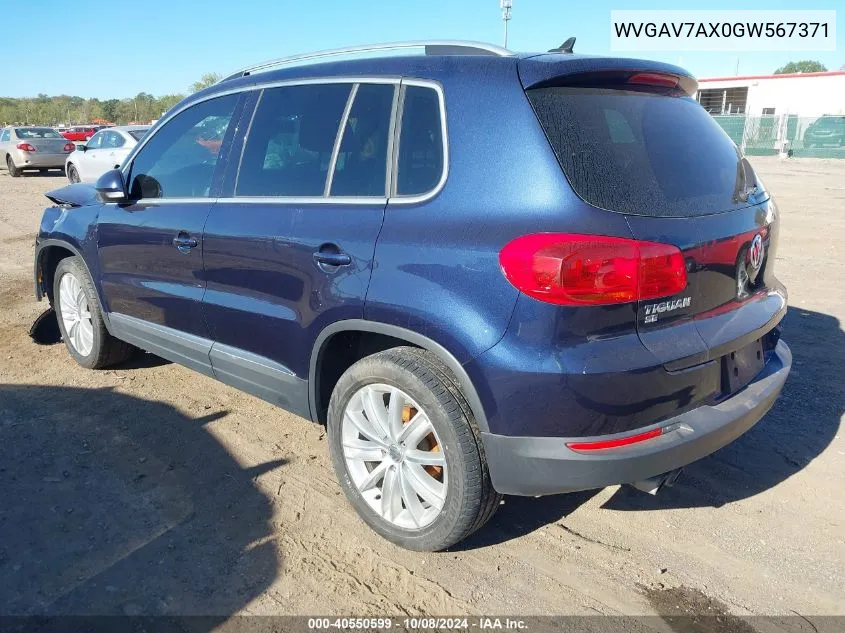 WVGAV7AX0GW567371 2016 Volkswagen Tiguan S/Se/Sel/R-Line