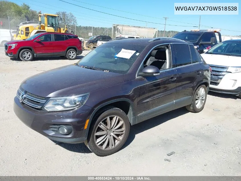 2016 Volkswagen Tiguan Se VIN: WVGAV7AX7GW518538 Lot: 40553424