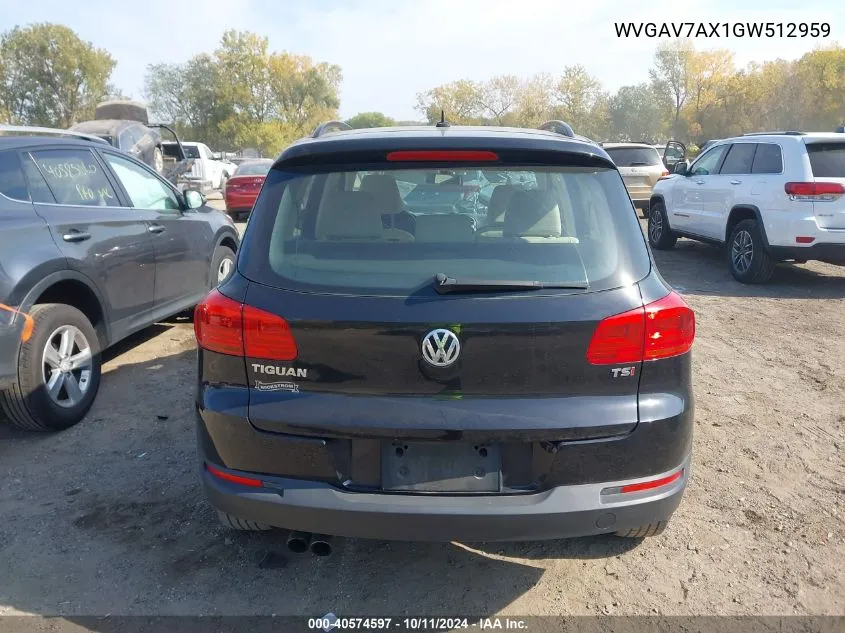 2016 Volkswagen Tiguan S/Se/Sel/R-Line VIN: WVGAV7AX1GW512959 Lot: 40574597