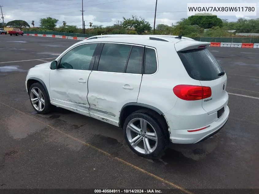 2016 Volkswagen Tiguan R-Line VIN: WVGAV7AX8GW611780 Lot: 40584911