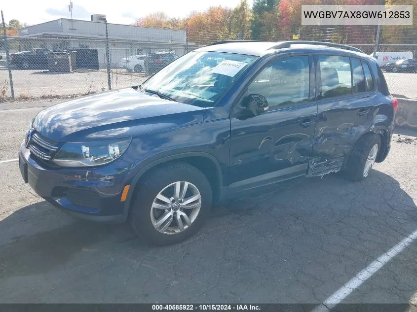 2016 Volkswagen Tiguan S VIN: WVGBV7AX8GW612853 Lot: 40585922