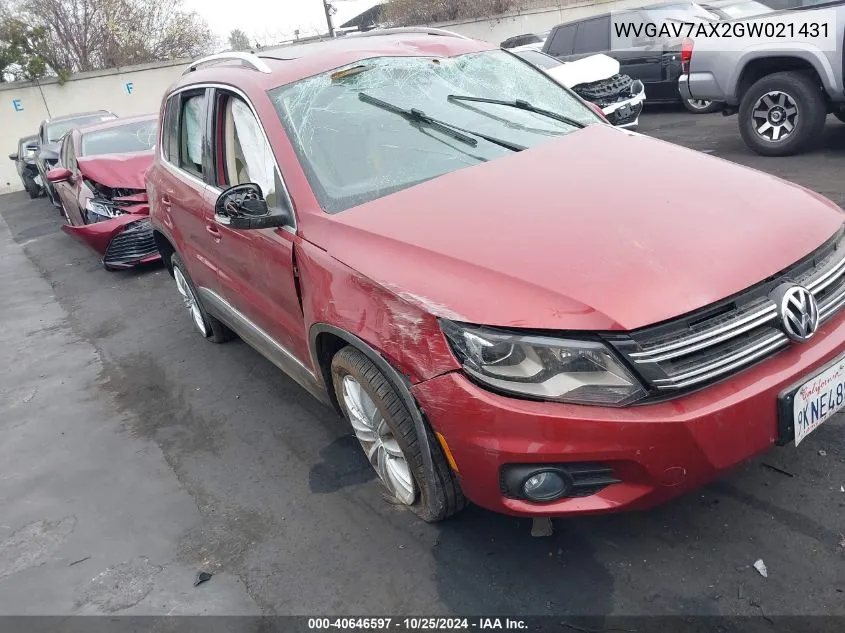 2016 Volkswagen Tiguan Se VIN: WVGAV7AX2GW021431 Lot: 40646597