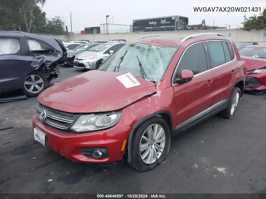 2016 Volkswagen Tiguan Se VIN: WVGAV7AX2GW021431 Lot: 40646597