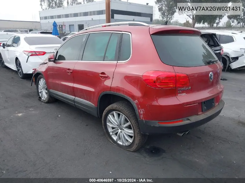 2016 Volkswagen Tiguan Se VIN: WVGAV7AX2GW021431 Lot: 40646597