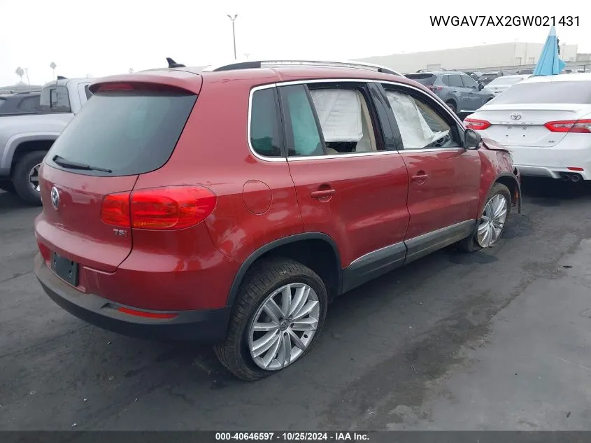 2016 Volkswagen Tiguan Se VIN: WVGAV7AX2GW021431 Lot: 40646597