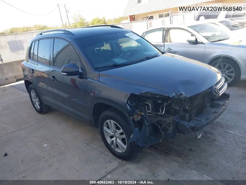 2016 Volkswagen Tiguan S VIN: WVGAV7AX2GW568540 Lot: 40652483