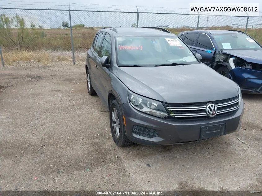 2016 Volkswagen Tiguan S VIN: WVGAV7AX5GW608612 Lot: 40702164