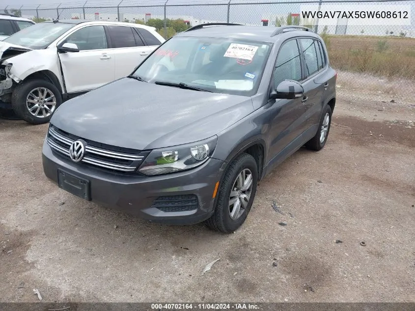 2016 Volkswagen Tiguan S VIN: WVGAV7AX5GW608612 Lot: 40702164