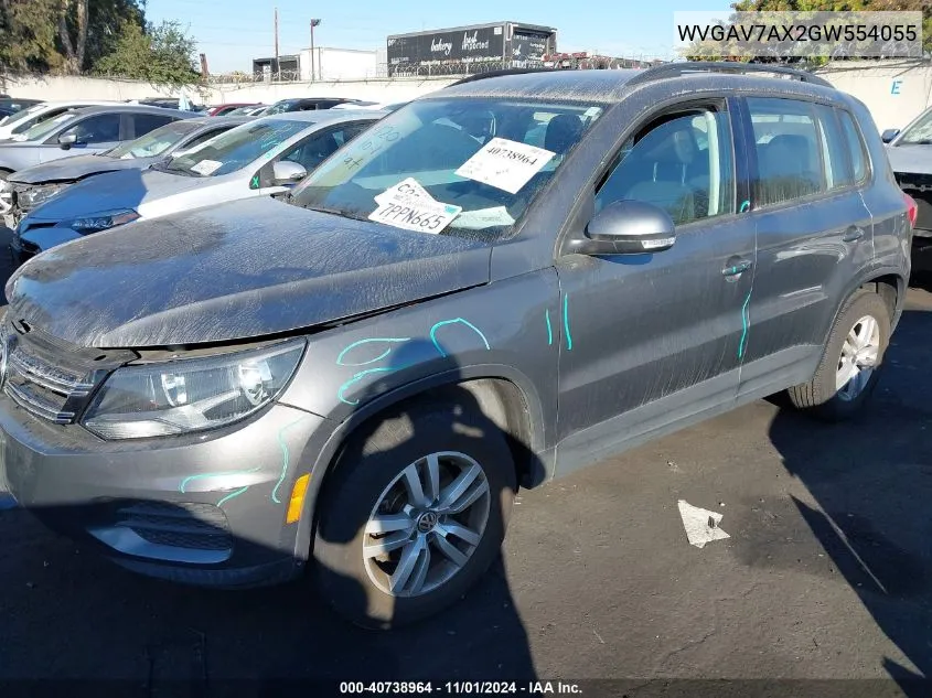 2016 Volkswagen Tiguan S VIN: WVGAV7AX2GW554055 Lot: 40738964