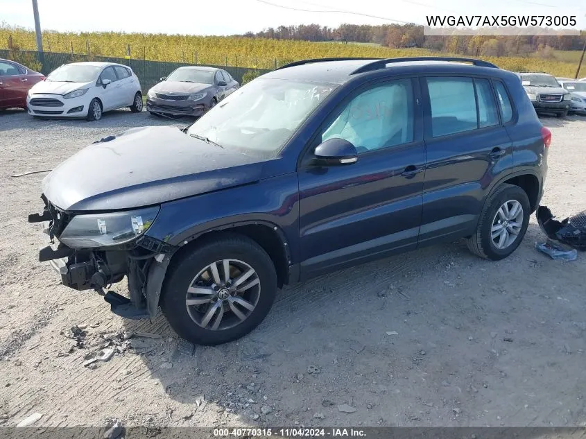 2016 Volkswagen Tiguan S VIN: WVGAV7AX5GW573005 Lot: 40770315