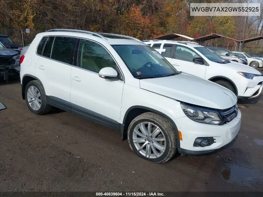 2016 Volkswagen Tiguan Se VIN: WVGBV7AX2GW552925 Lot: 40839604