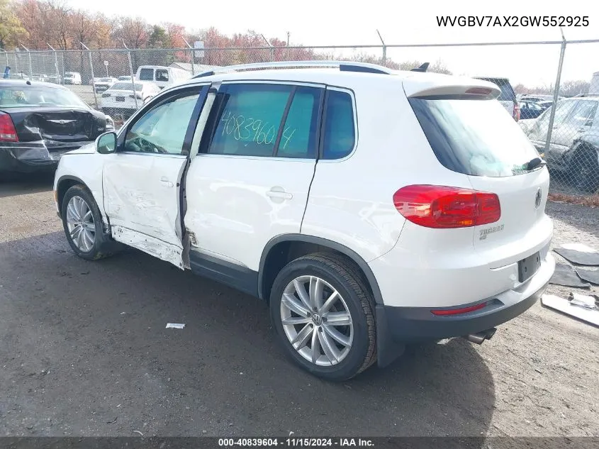 2016 Volkswagen Tiguan Se VIN: WVGBV7AX2GW552925 Lot: 40839604