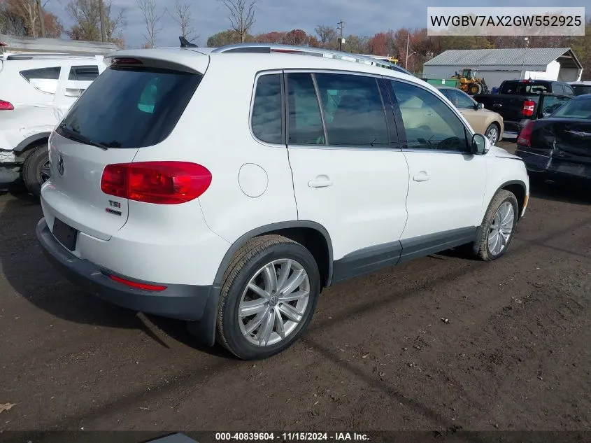 2016 Volkswagen Tiguan Se VIN: WVGBV7AX2GW552925 Lot: 40839604