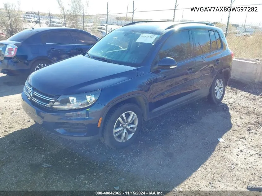 2016 Volkswagen Tiguan S VIN: WVGAV7AX8GW597282 Lot: 40842362