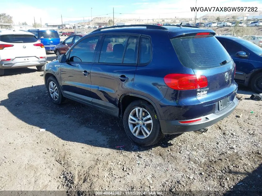 2016 Volkswagen Tiguan S VIN: WVGAV7AX8GW597282 Lot: 40842362