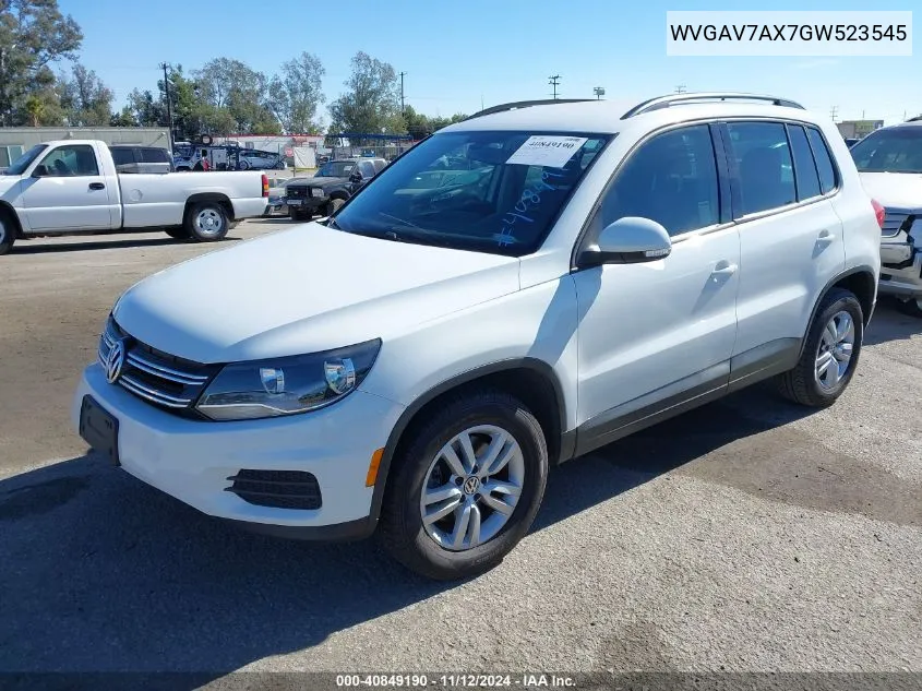 2016 Volkswagen Tiguan S VIN: WVGAV7AX7GW523545 Lot: 40849190