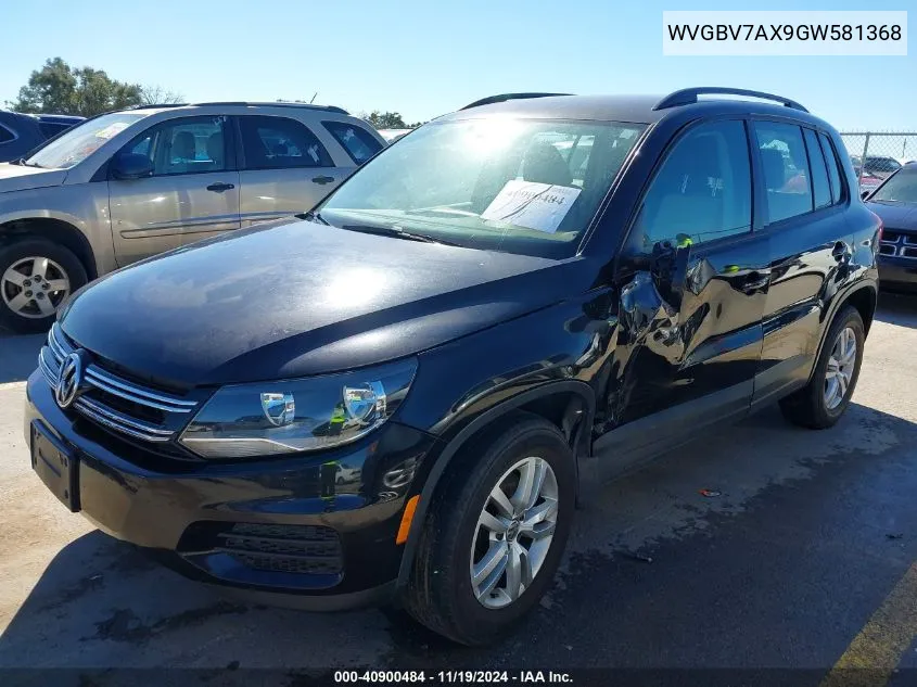 2016 Volkswagen Tiguan S VIN: WVGBV7AX9GW581368 Lot: 40900484