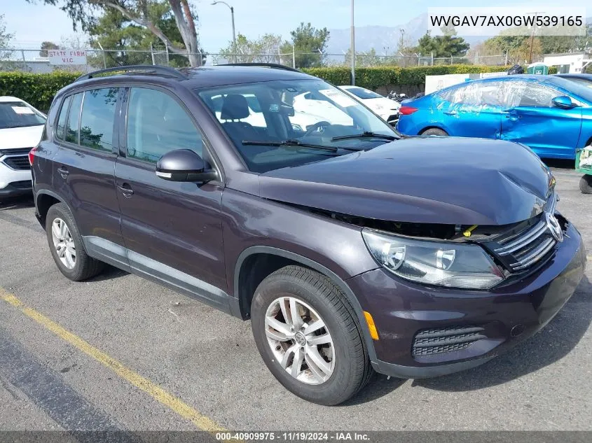 2016 Volkswagen Tiguan S VIN: WVGAV7AX0GW539165 Lot: 40909975