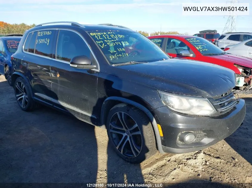 2017 Volkswagen Tiguan VIN: WVGLV7AX3HW501424 Lot: 12128180