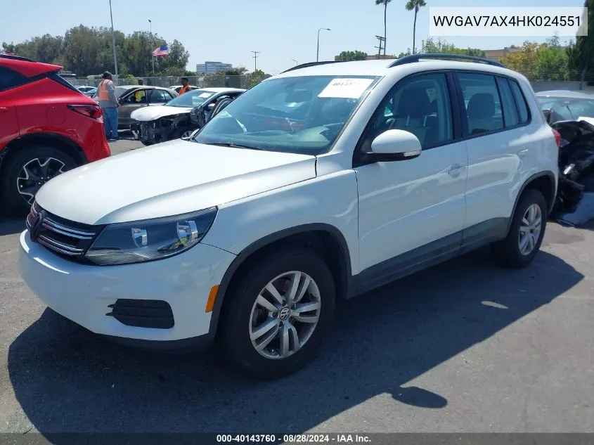 2017 Volkswagen Tiguan 2.0T/2.0T S VIN: WVGAV7AX4HK024551 Lot: 40143760