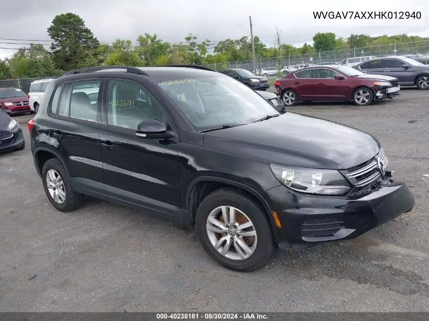 2017 Volkswagen Tiguan 2.0T/2.0T S VIN: WVGAV7AXXHK012940 Lot: 40238181