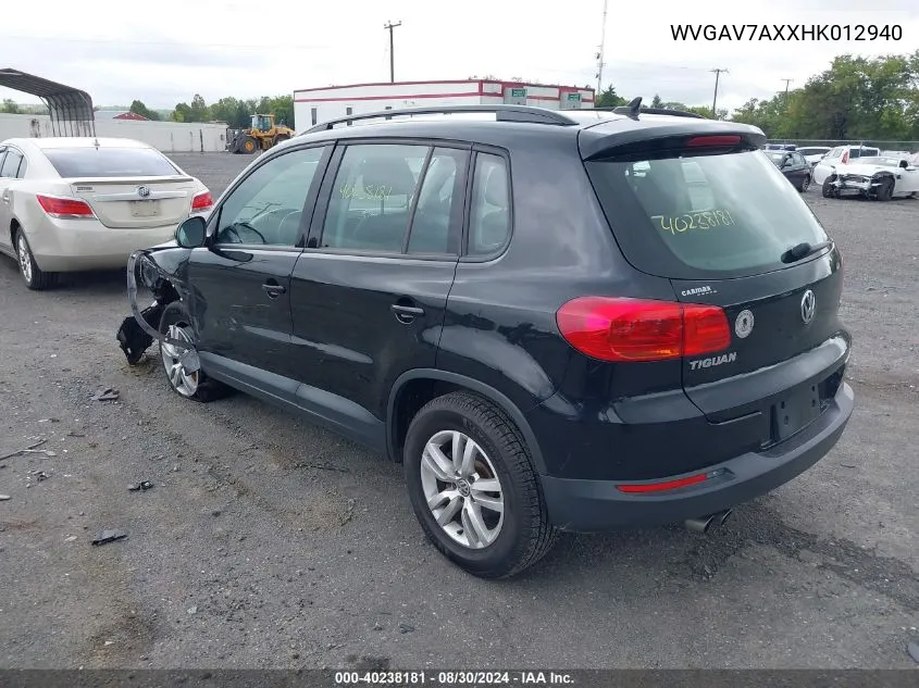 2017 Volkswagen Tiguan 2.0T/2.0T S VIN: WVGAV7AXXHK012940 Lot: 40238181