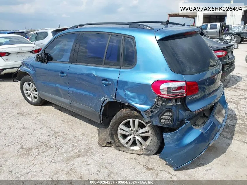 2017 Volkswagen Tiguan 2.0T/2.0T S VIN: WVGAV7AX6HK026494 Lot: 40264237