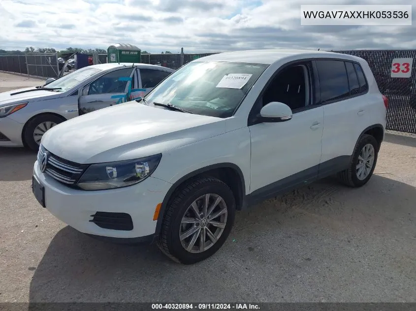 2017 Volkswagen Tiguan S/Limited VIN: WVGAV7AXXHK053536 Lot: 40320894