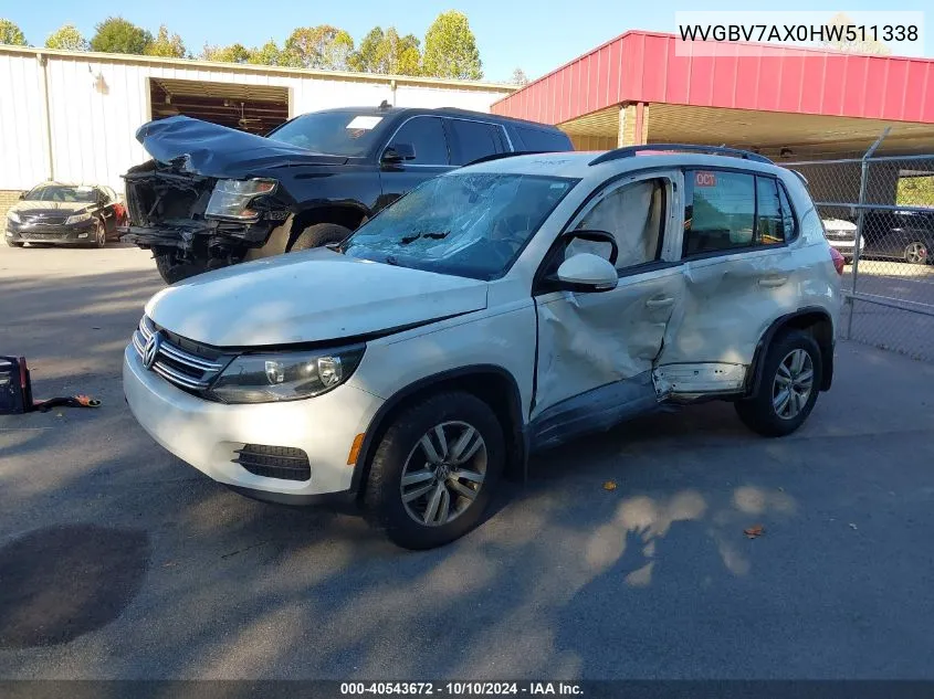 2017 Volkswagen Tiguan 2.0T S VIN: WVGBV7AX0HW511338 Lot: 40543672