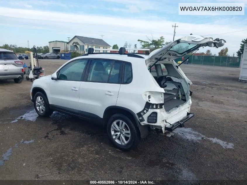 2017 Volkswagen Tiguan 2.0T S VIN: WVGAV7AX6HK000820 Lot: 40552886