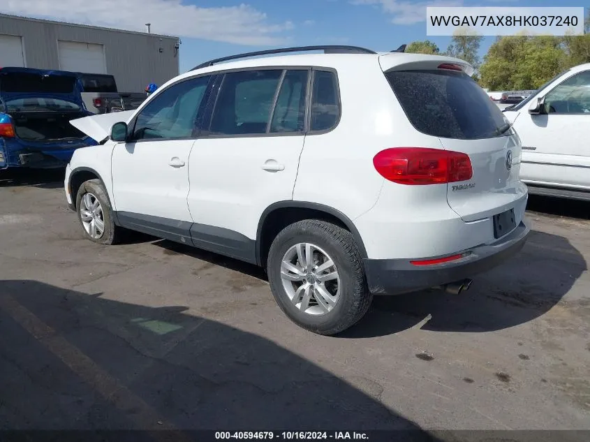 2017 Volkswagen Tiguan 2.0T/2.0T S VIN: WVGAV7AX8HK037240 Lot: 40594679