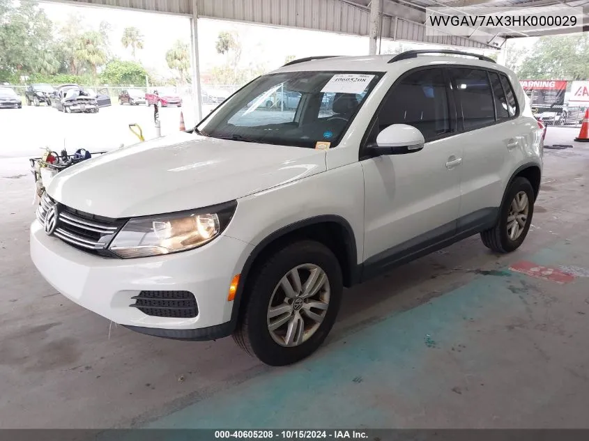 2017 Volkswagen Tiguan 2.0T S VIN: WVGAV7AX3HK000029 Lot: 40605208