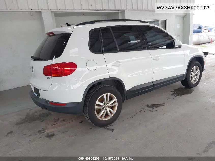 2017 Volkswagen Tiguan 2.0T S VIN: WVGAV7AX3HK000029 Lot: 40605208