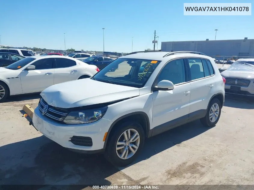 2017 Volkswagen Tiguan 2.0T/2.0T S VIN: WVGAV7AX1HK041078 Lot: 40730639