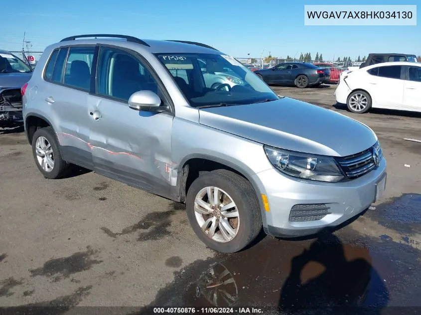 2017 Volkswagen Tiguan 2.0T/2.0T S VIN: WVGAV7AX8HK034130 Lot: 40750876