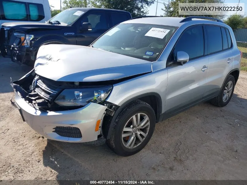 2017 Volkswagen Tiguan 2.0T/2.0T S VIN: WVGBV7AX7HK022250 Lot: 40772454