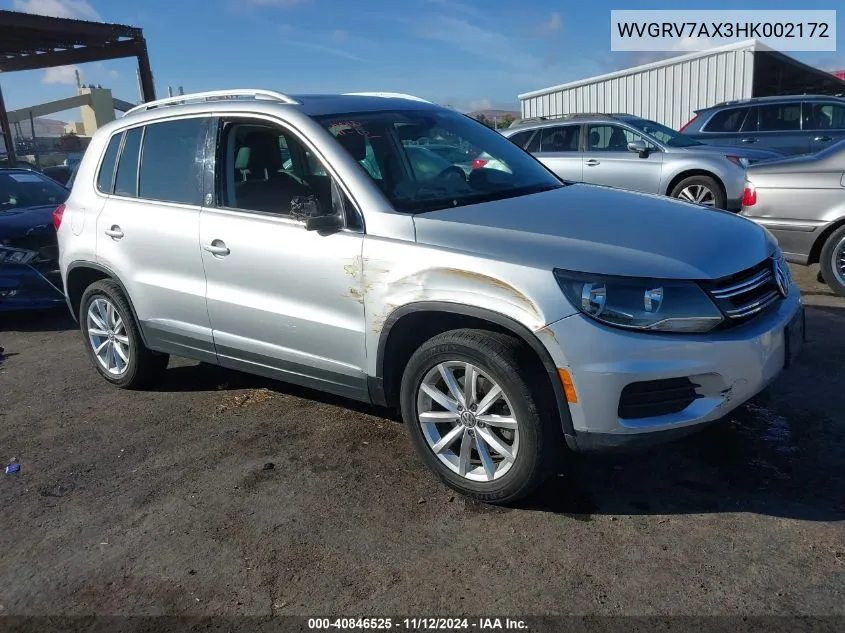 2017 Volkswagen Tiguan 2.0T Wolfsburg Edition VIN: WVGRV7AX3HK002172 Lot: 40846525