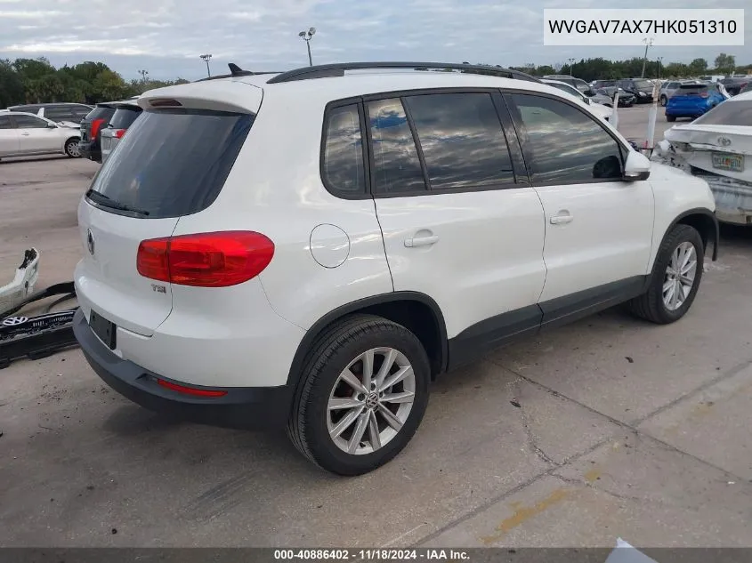 2017 Volkswagen Tiguan 2.0T/2.0T S VIN: WVGAV7AX7HK051310 Lot: 40886402