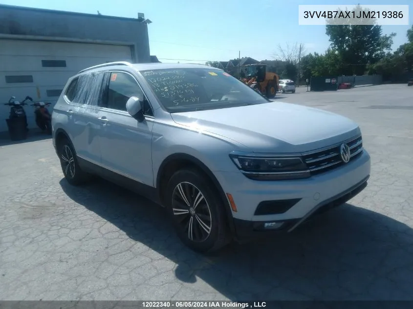 2018 Volkswagen Tiguan VIN: 3VV4B7AX1JM219386 Lot: 12022340