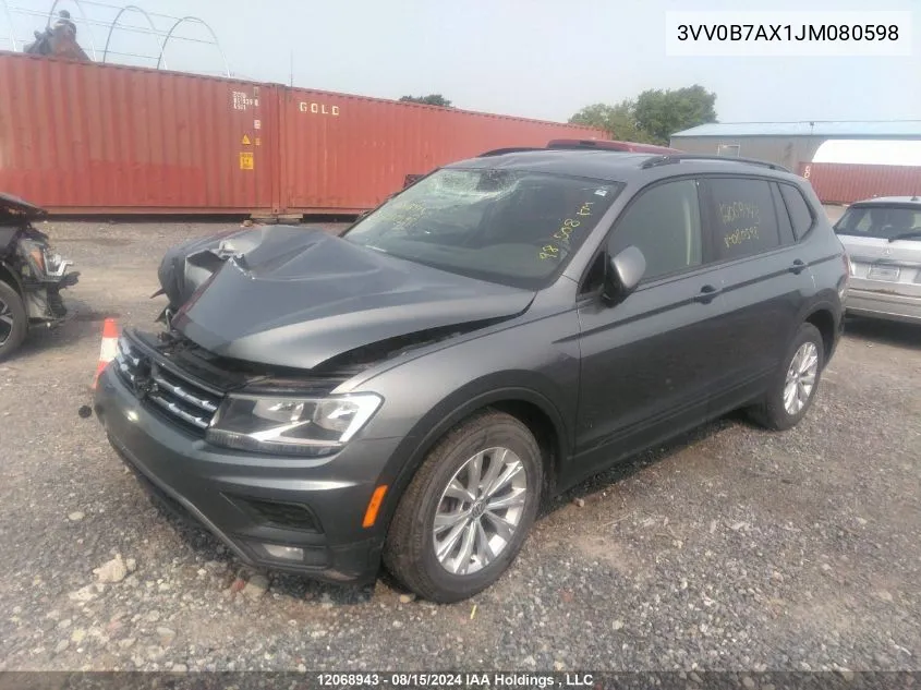 2018 Volkswagen Tiguan S VIN: 3VV0B7AX1JM080598 Lot: 12068943