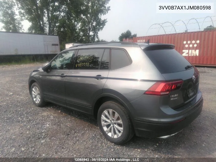 2018 Volkswagen Tiguan S VIN: 3VV0B7AX1JM080598 Lot: 12068943