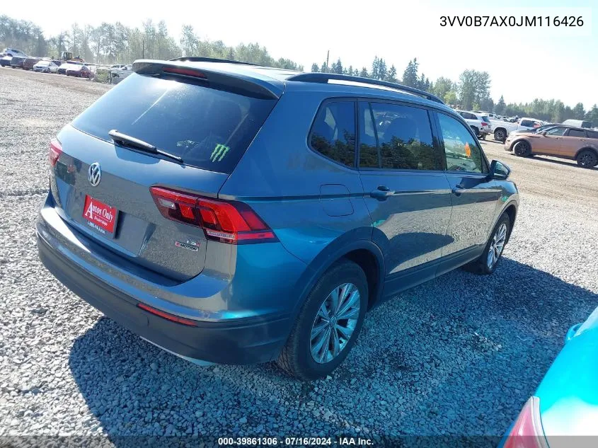 2018 Volkswagen Tiguan 2.0T S VIN: 3VV0B7AX0JM116426 Lot: 39861306