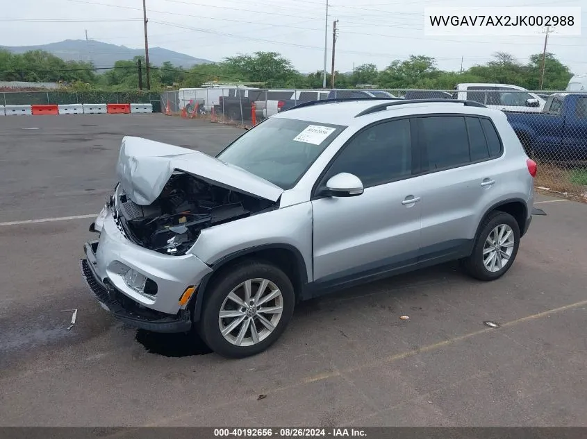 2018 Volkswagen Tiguan Limited 2.0T VIN: WVGAV7AX2JK002988 Lot: 40192656